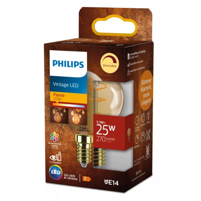 Philips LED Filament kogellamp 25W P45 E14 Amber