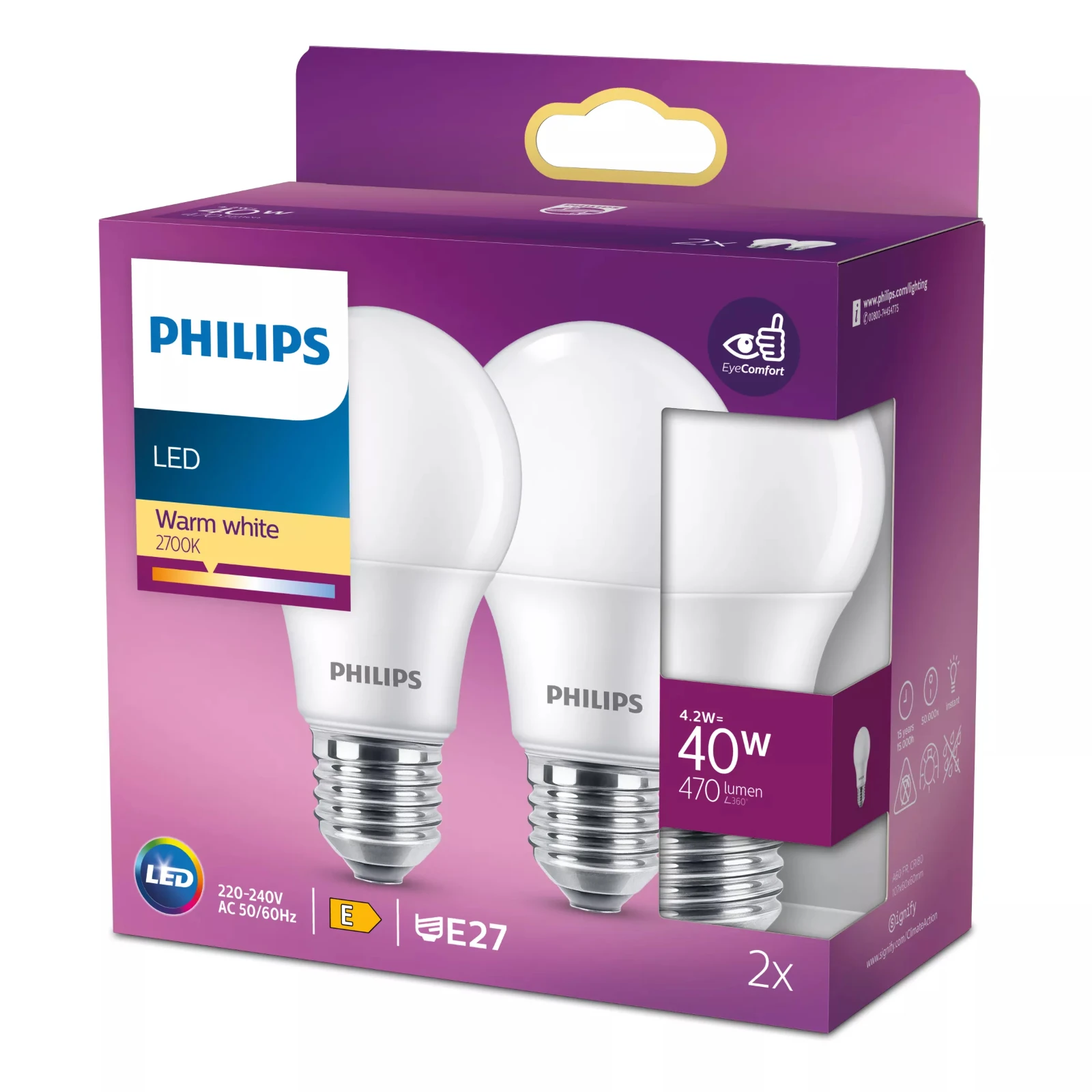 Philips LED Lamp Mat 40W A60 E27
(2 stuks)