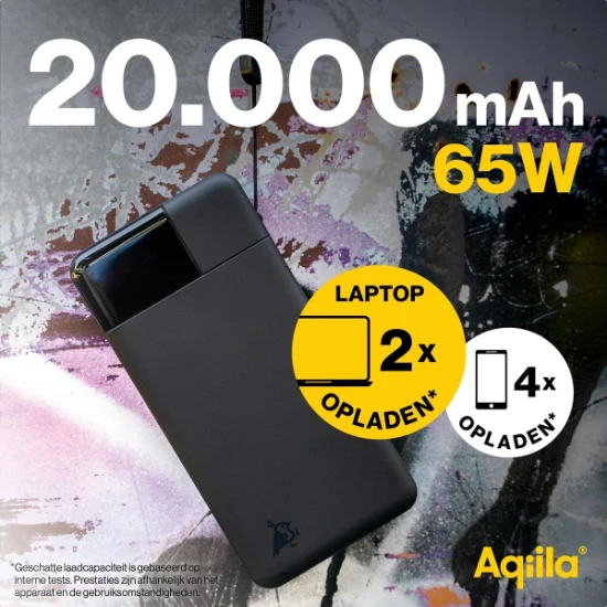 Aqiila Powerbank Powerbird B20+ 65W 20000mAh zwart