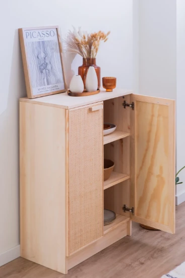 Astigarraga Dressoir van hout en natuurlijk raffia