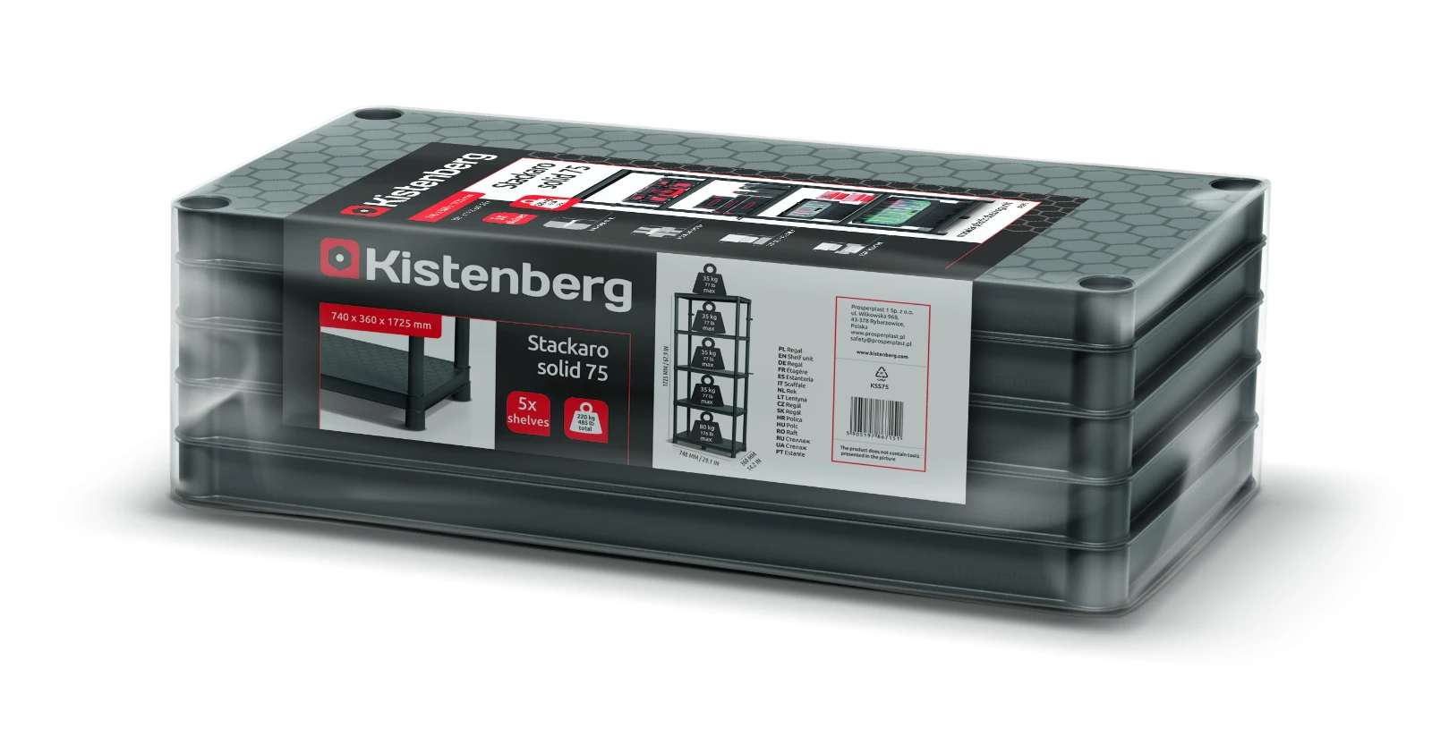 Kistenberg Stellingkast Kunststof - 1725x740x360 mm - 5 planken
