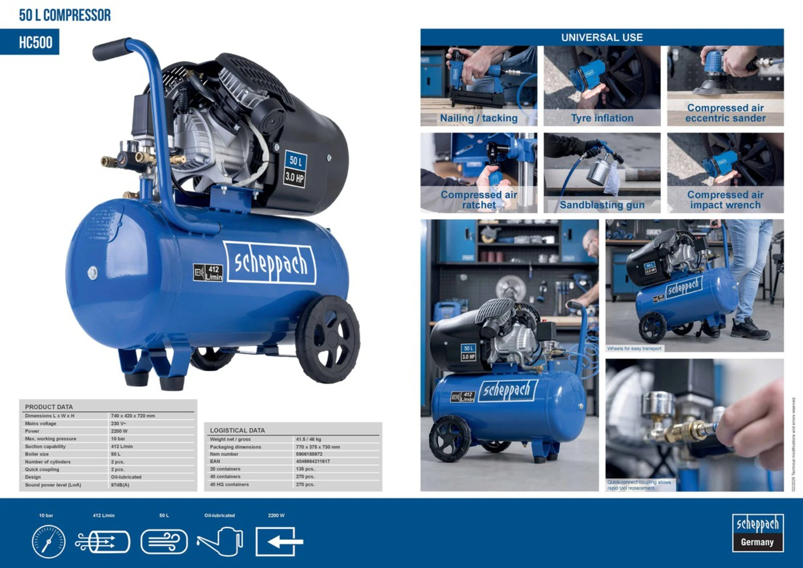 Scheppach Compressor HC500 - 50L - 10 bar
