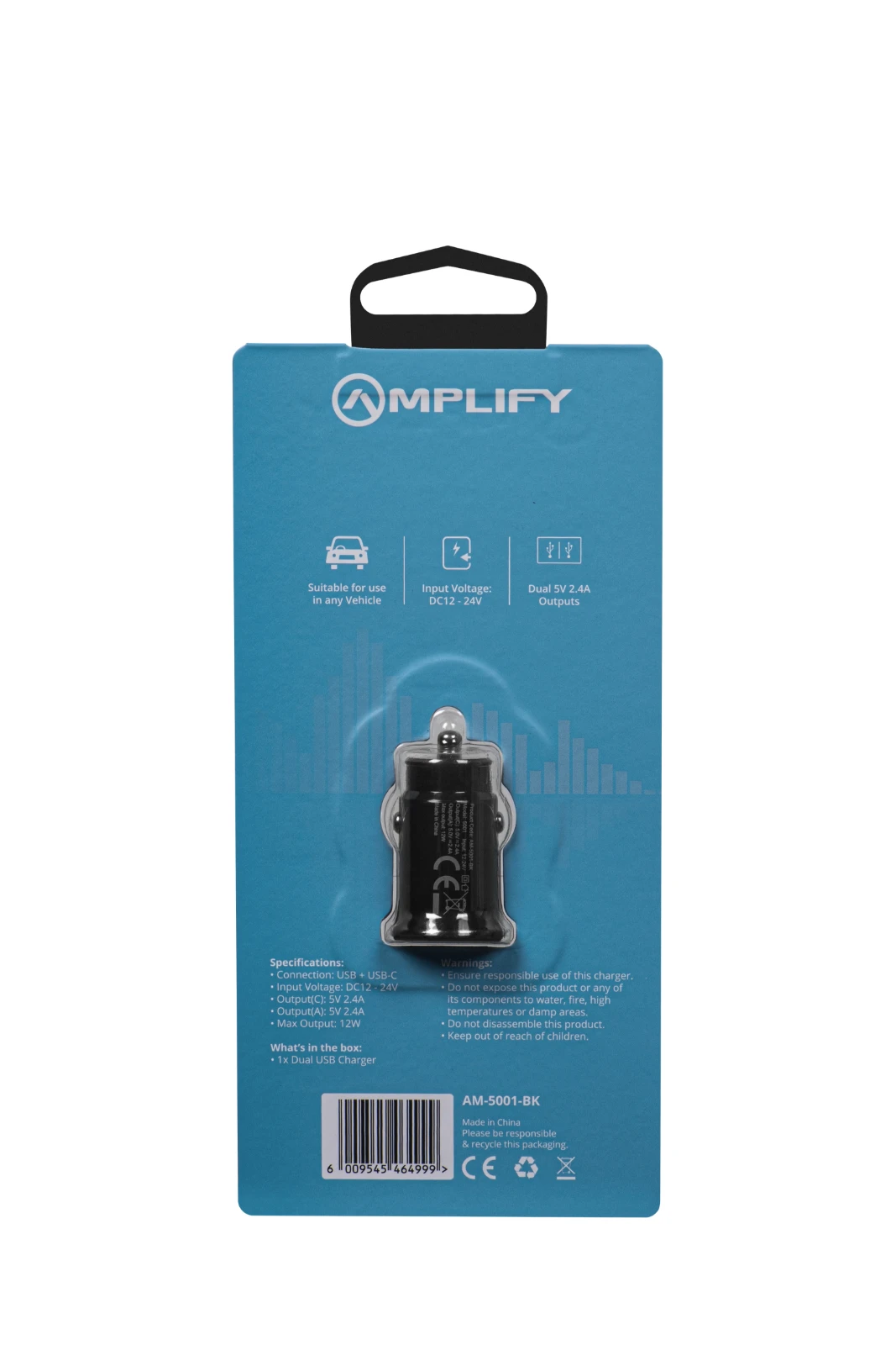 Amplify Voltix USB-autolader – 12 W – USB-A + USB-C