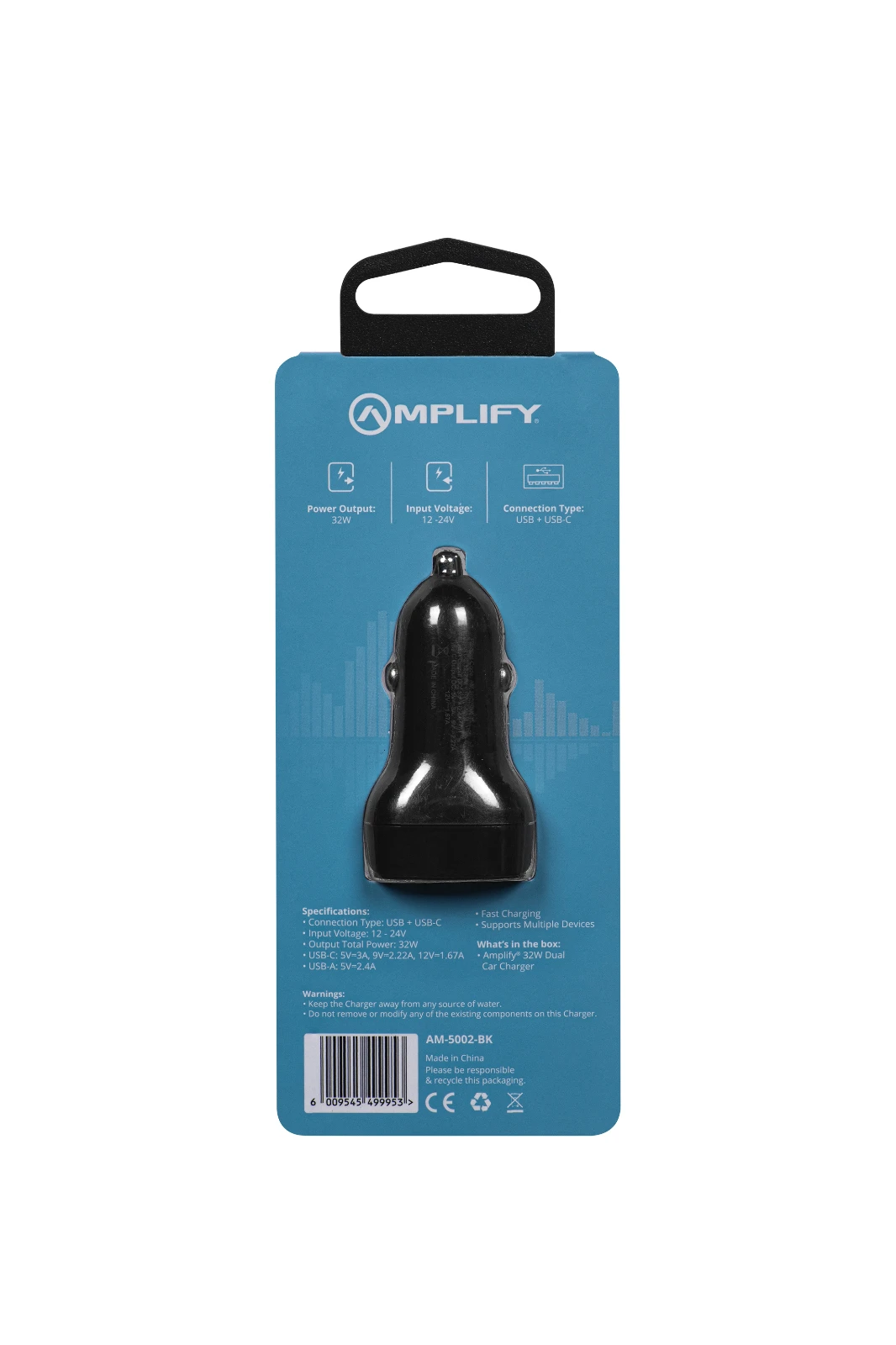 Amplify Volto USB-autolader – 32 W – USB-A + USB-C