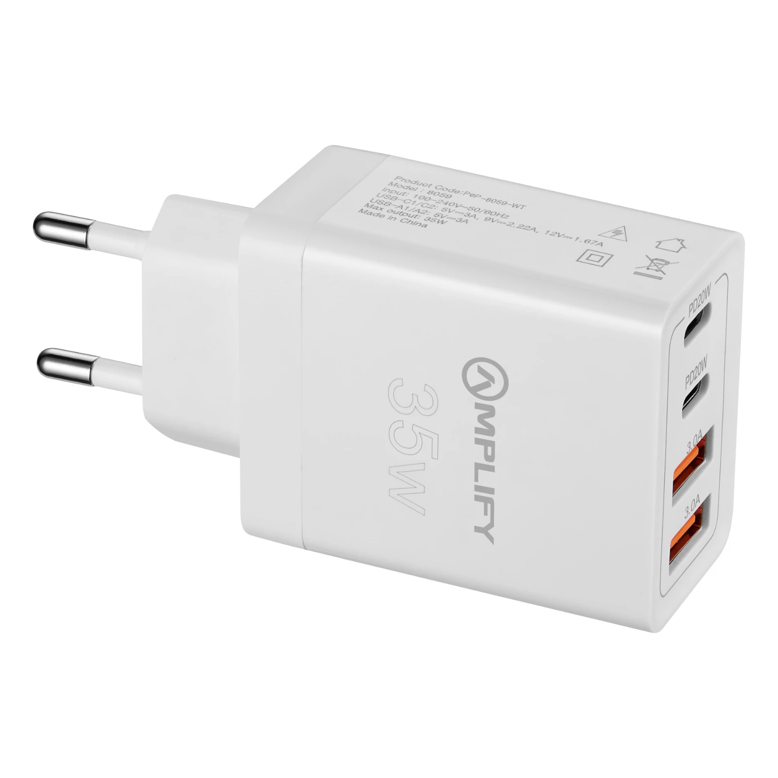 Amplify Tetra USB-oplader – 35 W – 2 × USB-C + 2 × USB-A