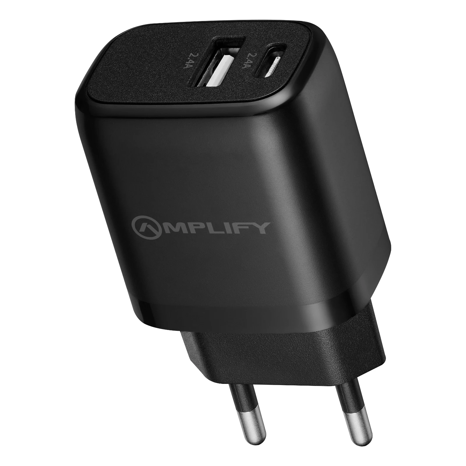Amplify USB-oplader – 12 W – USB-A + USB-C – Zwart
