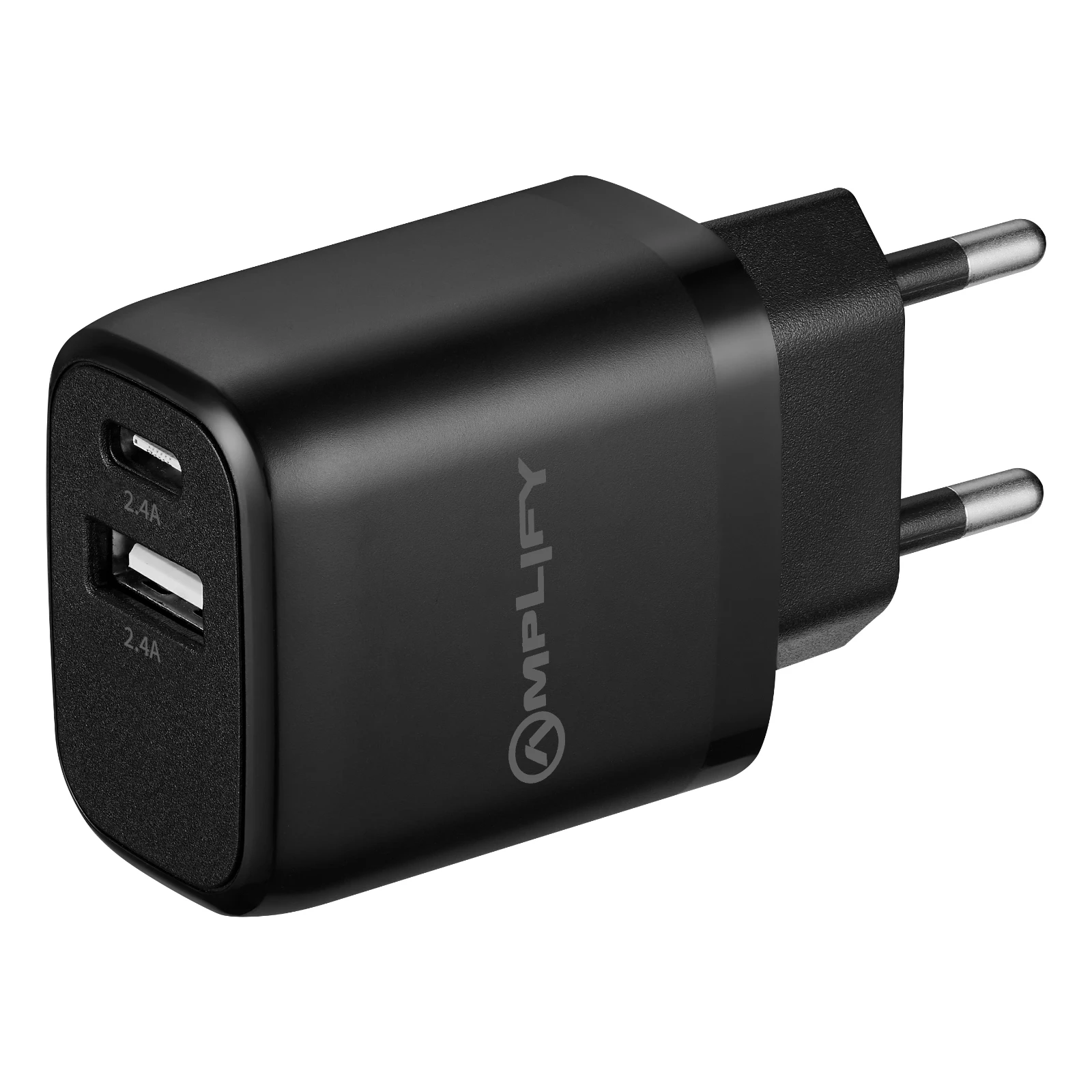 Amplify USB-oplader – 12 W – USB-A + USB-C – Zwart