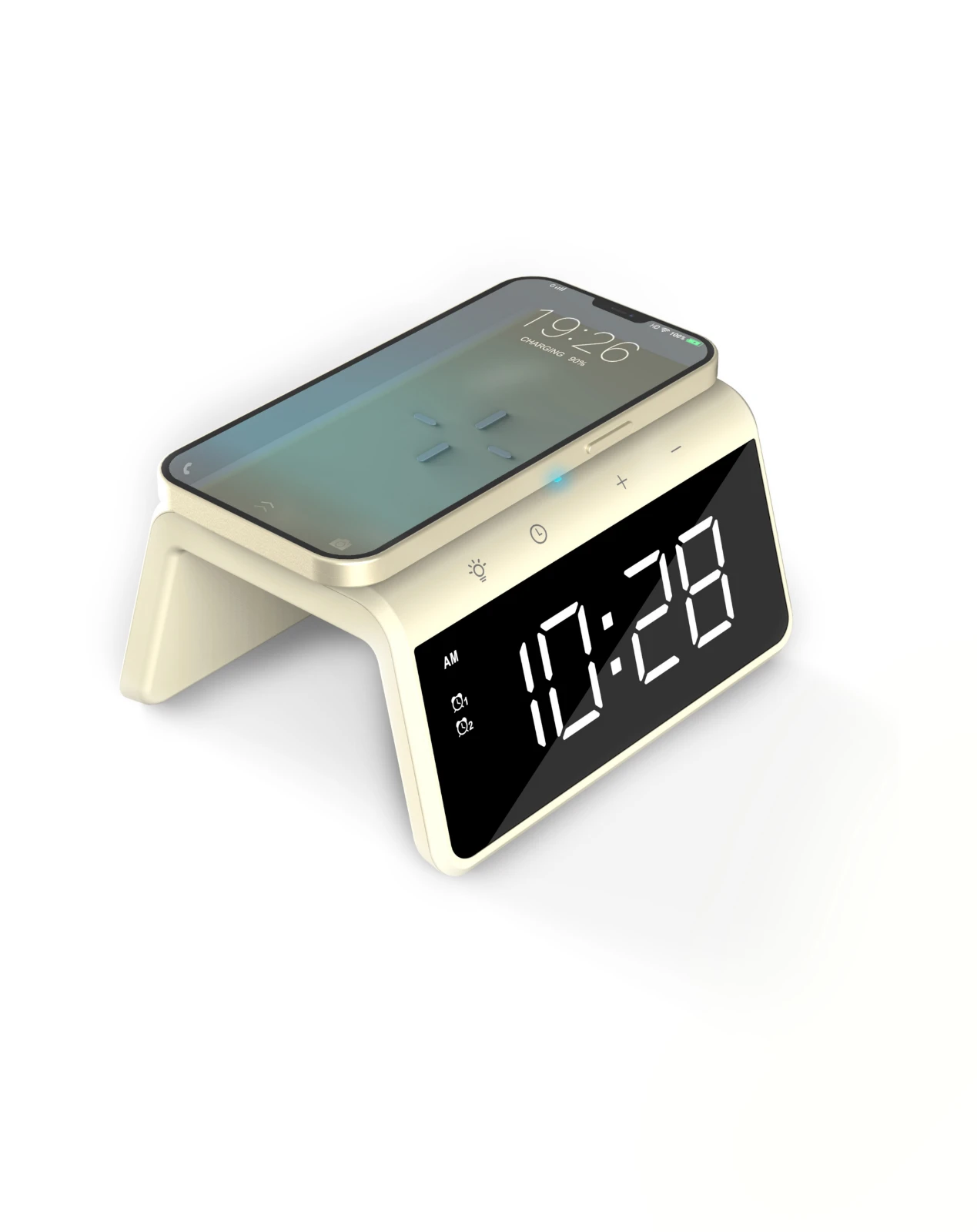 Caliber Digitale Wekker met Draadloze Qi-oplader – Weklicht en Dubbel Alarm – Geel
