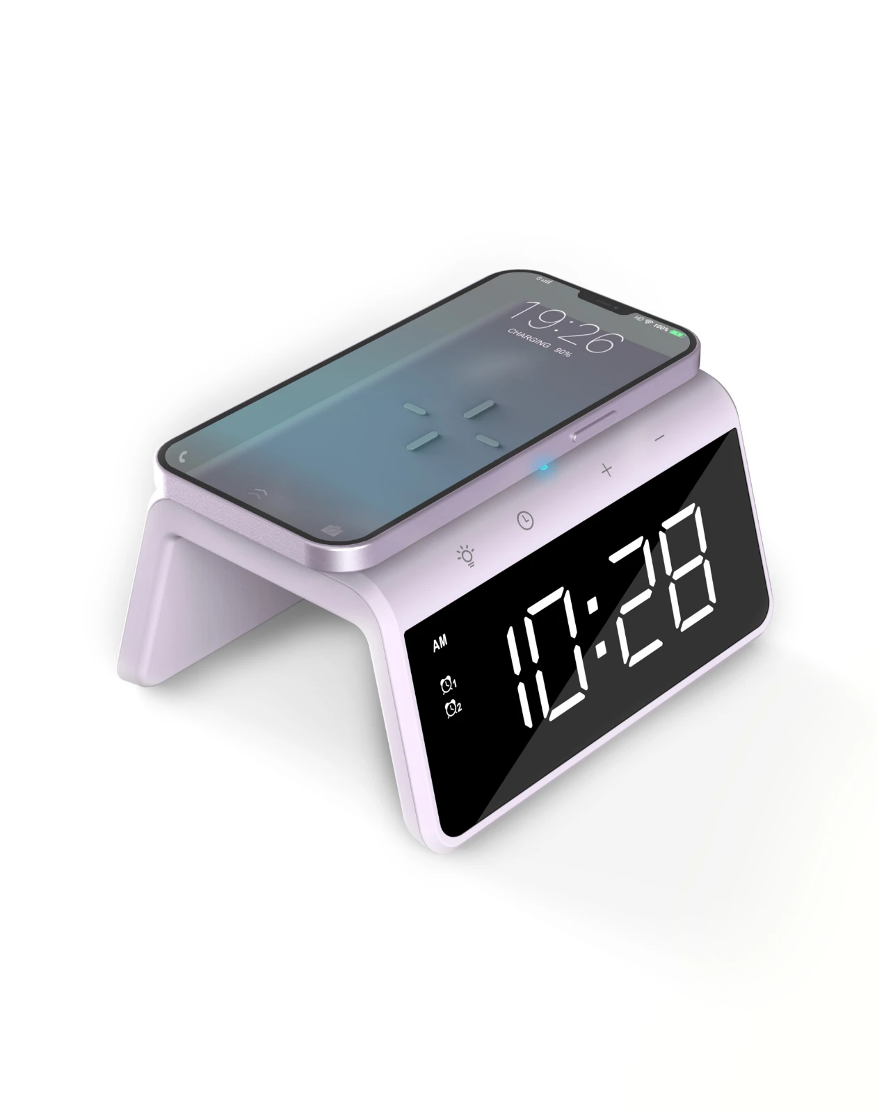 Caliber Digitale Wekker met Draadloze Qi-oplader – Weklicht en Dubbel Alarm – Paars