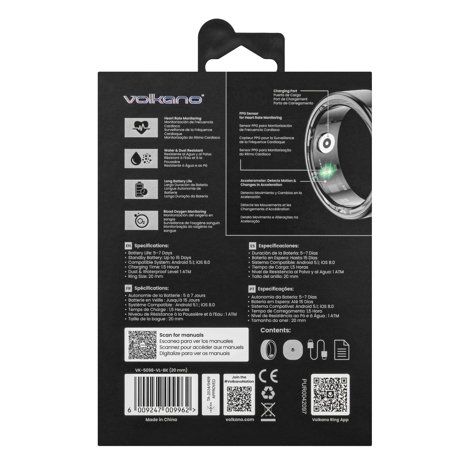 Volkano Smart Ring - 20mm - Zwart