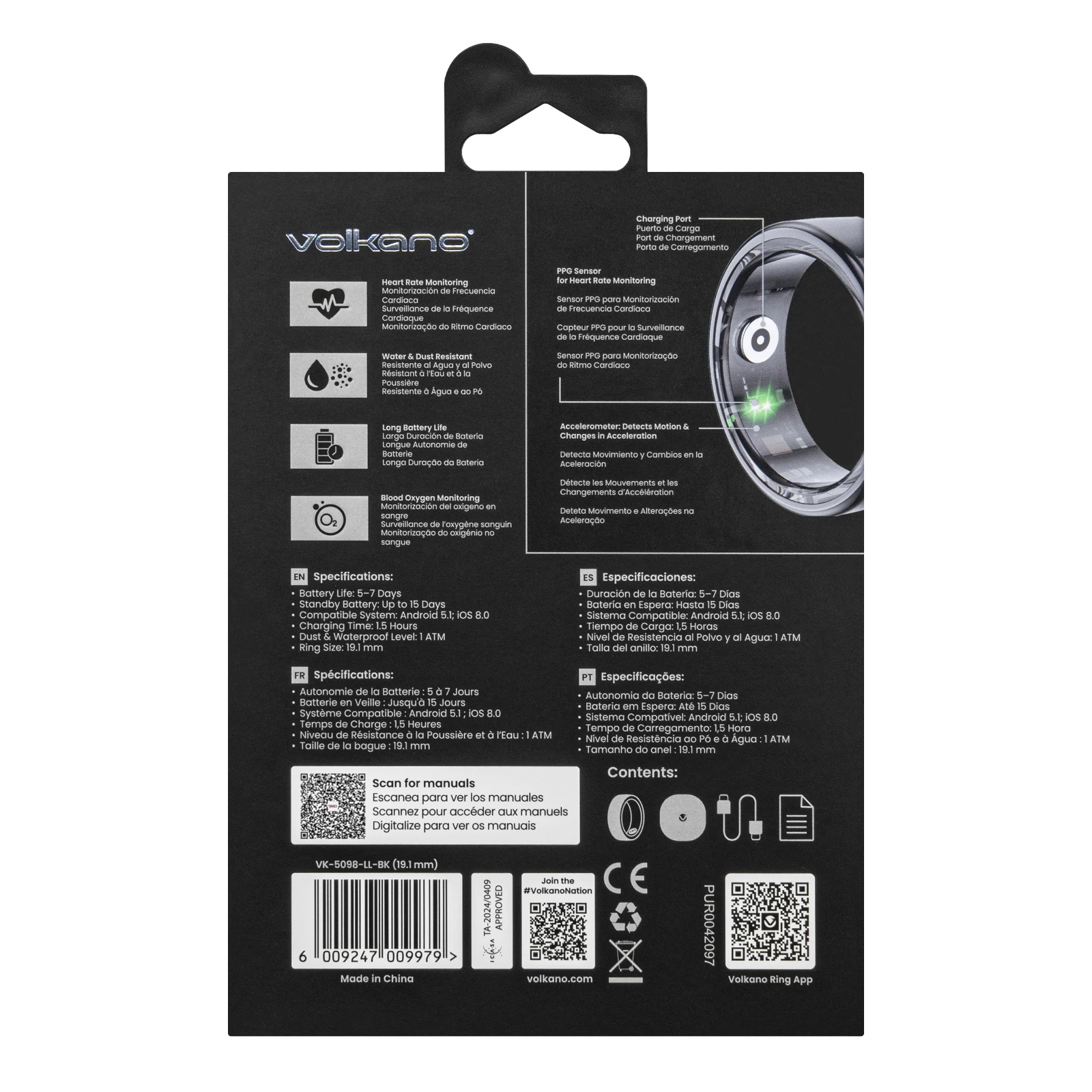 Volkano Smart Ring - 19.1mm - Zwart