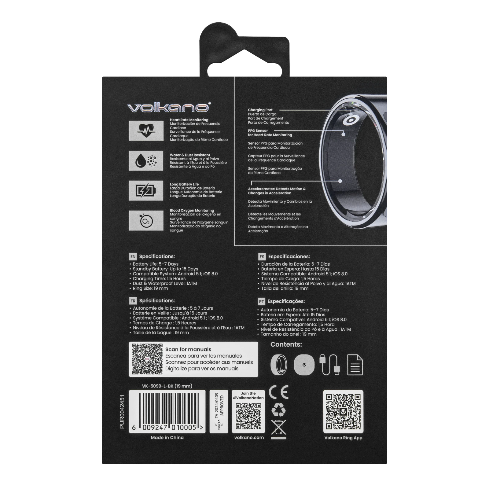 Volkano Smart Ring Pro - 19mm - Zwart
