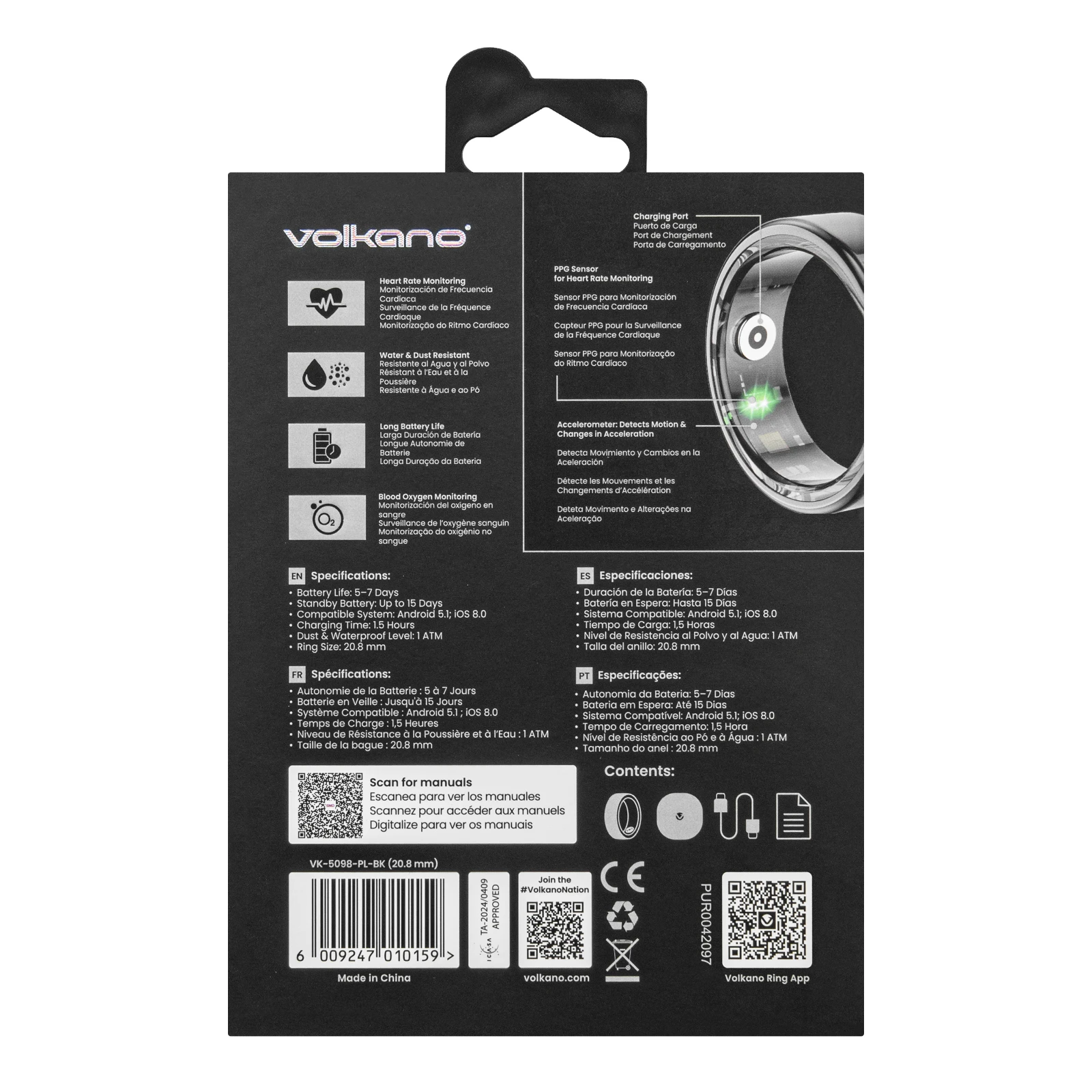 Volkano Smart Ring - 20.8mm - Zwart