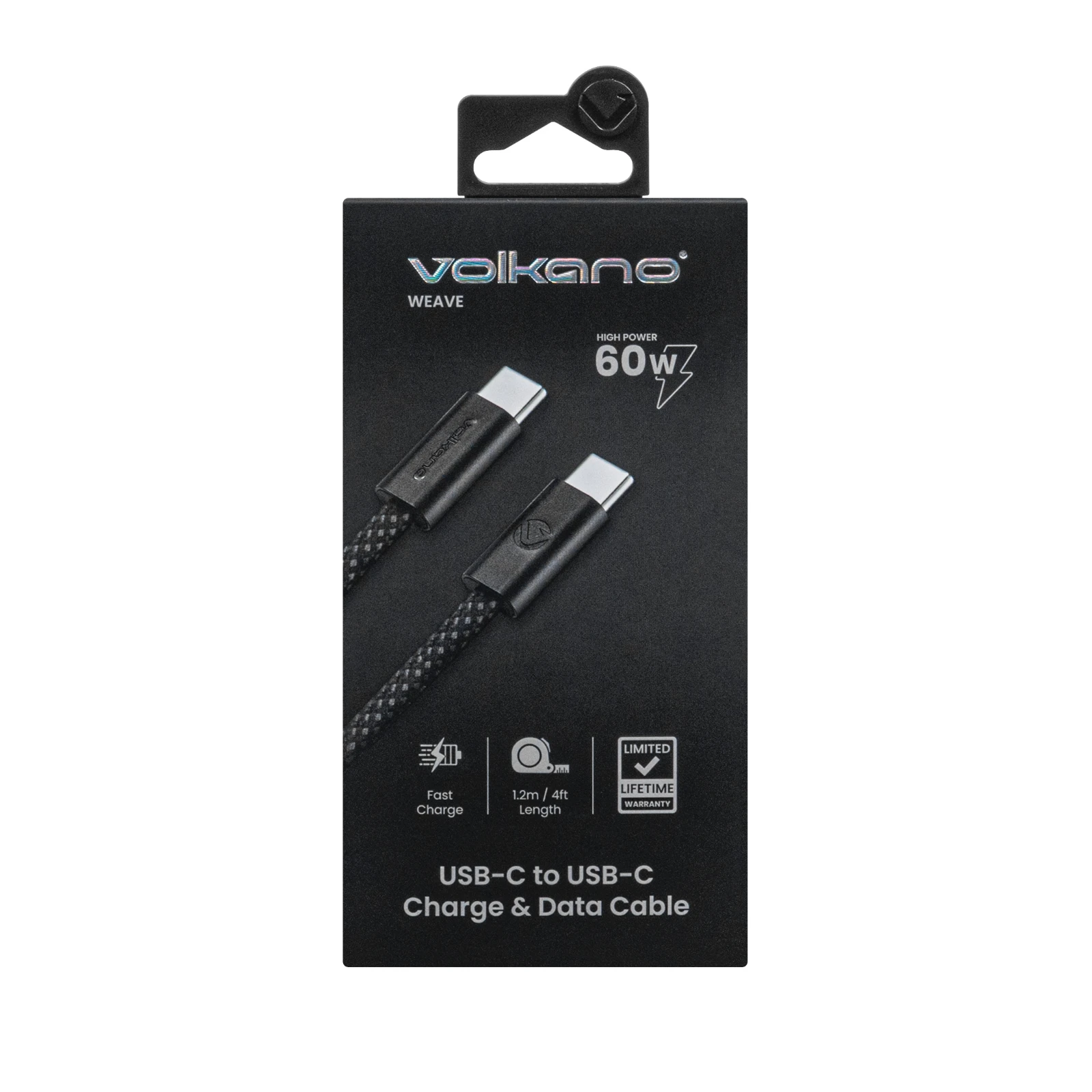 Volkano Weave Oplaadkabel – USB-C → USB-C – 1.2 m – Zwart