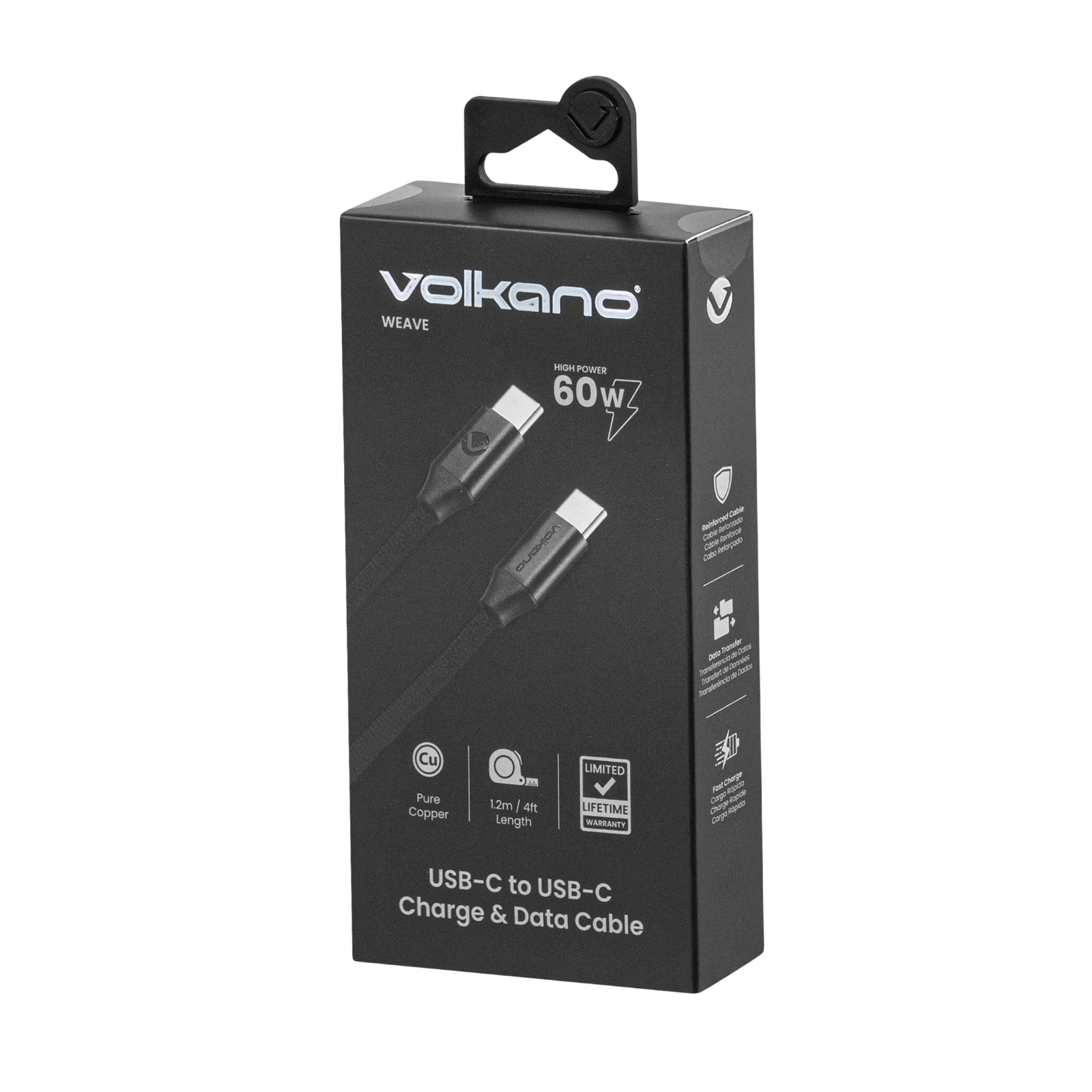 Volkano Weave Oplaadkabel – USB-C → USB-C – 1.2 m – Zwart