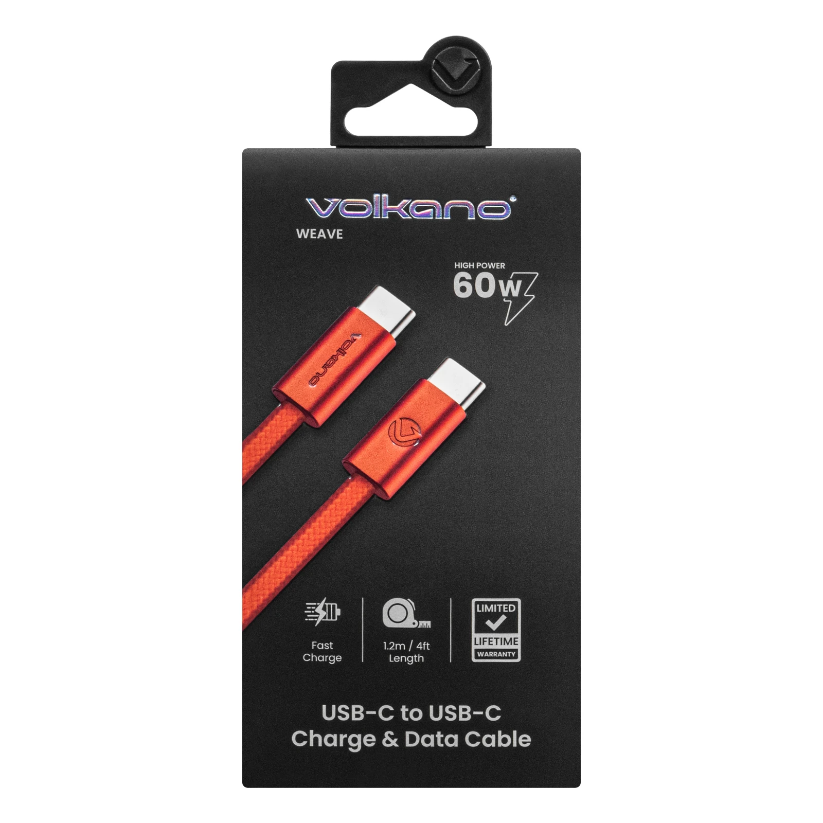 Volkano Weave Oplaadkabel – USB-C → USB-C – 1.2 m – Oranje