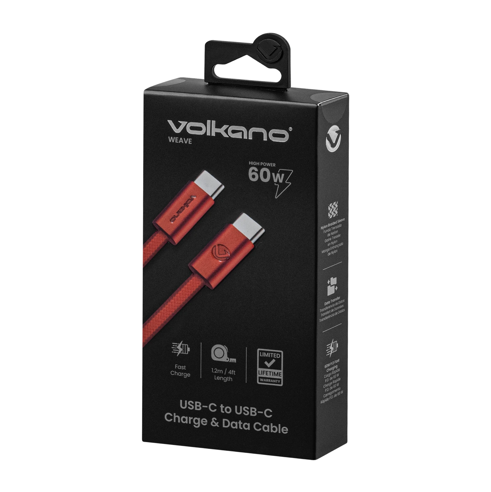 Volkano Weave Oplaadkabel – USB-C → USB-C – 1.2 m – Oranje