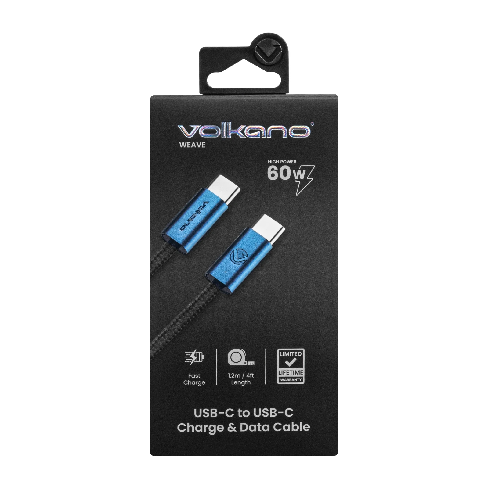 Volkano Weave Oplaadkabel – USB-C → USB-C – 1.2 m – Blauw