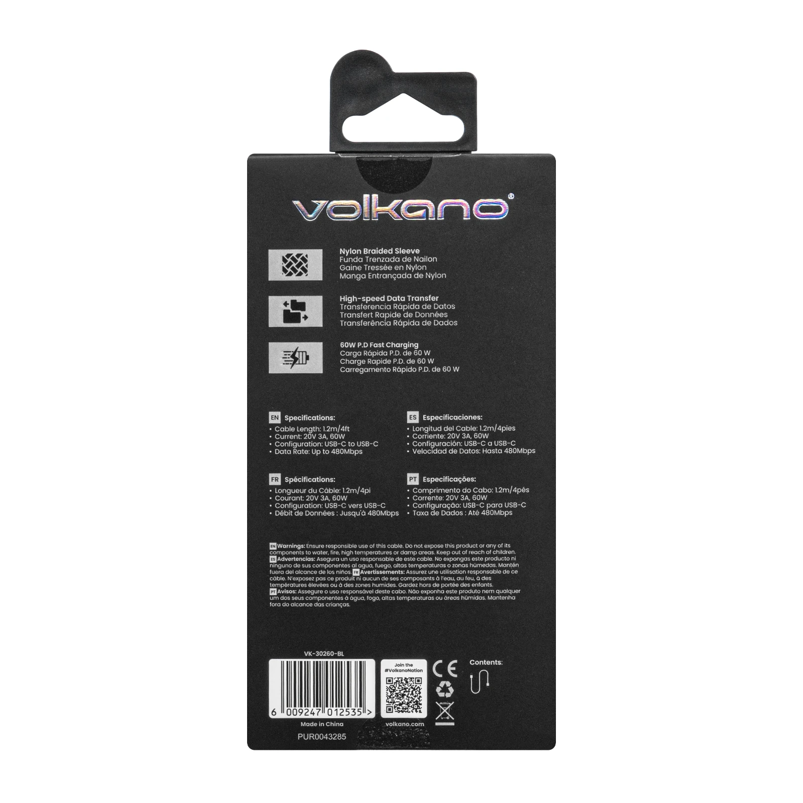 Volkano Weave Oplaadkabel – USB-C → USB-C – 1.2 m – Blauw