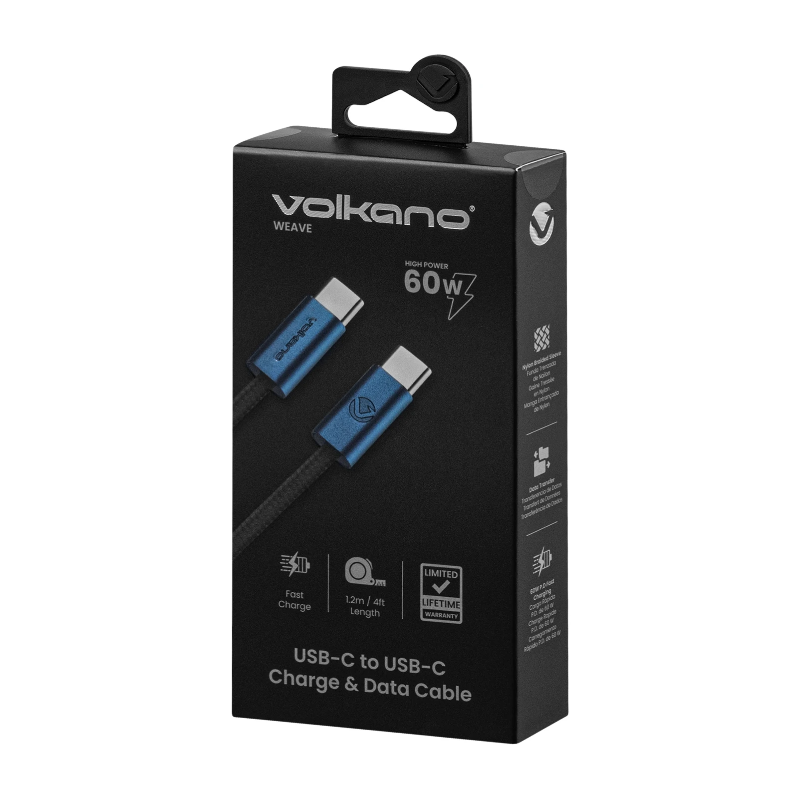 Volkano Weave Oplaadkabel – USB-C → USB-C – 1.2 m – Blauw
