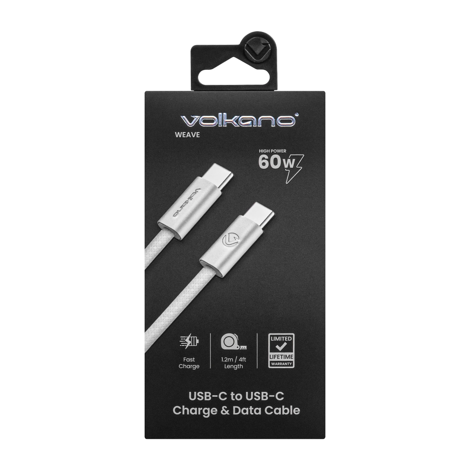 Volkano Weave Oplaadkabel – USB-C → USB-C – 1.2 m – Wit