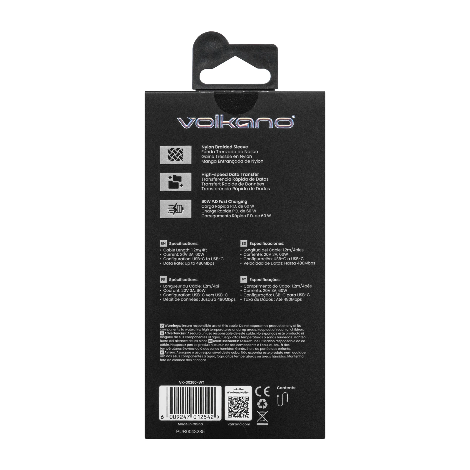 Volkano Weave Oplaadkabel – USB-C → USB-C – 1.2 m – Wit