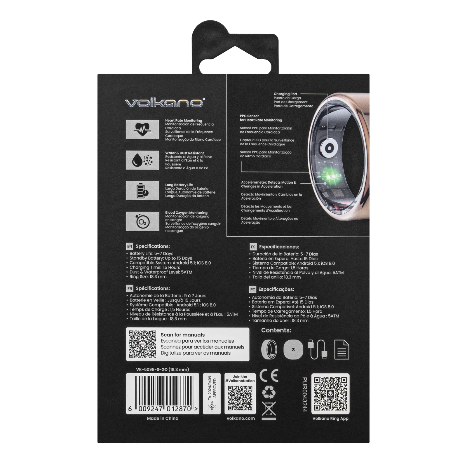 Volkano Smart ring – 18.3 mm – Goud