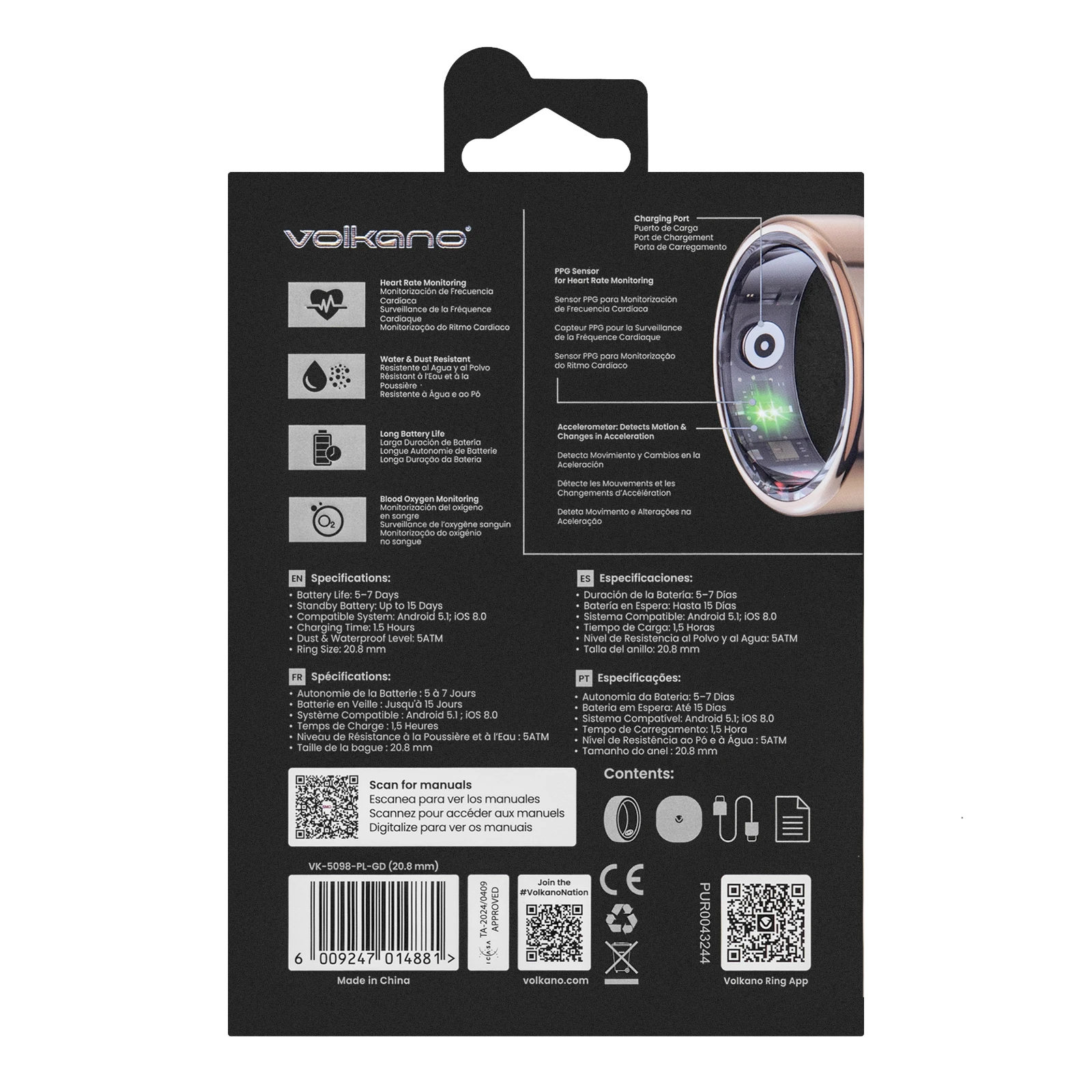 Volkano Smart ring – 20.8 mm – Goud