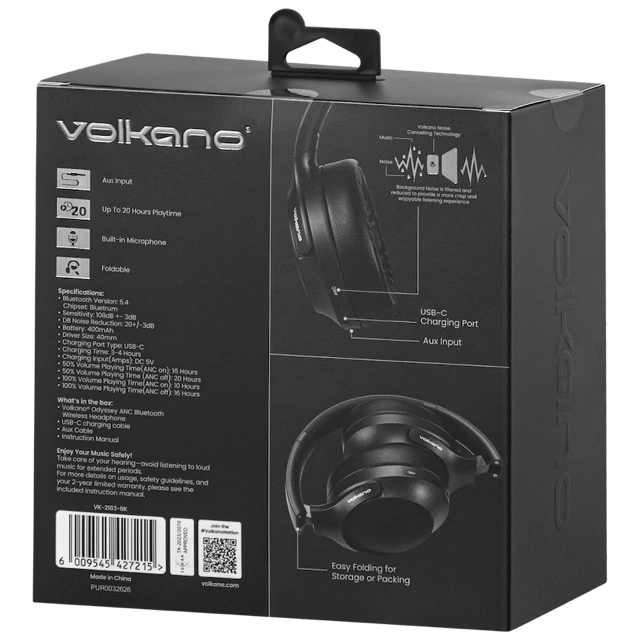 Volkano Odyssey Draadloze koptelefoon – ANC – Zwart