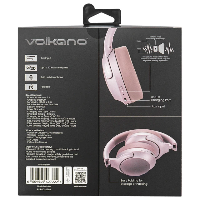 Volkano Odyssey Draadloze koptelefoon – ANC – Roségoud