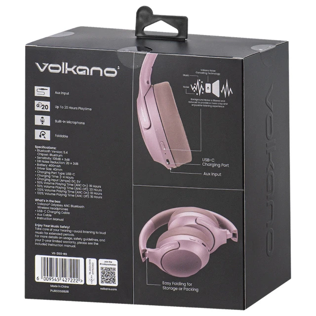 Volkano Odyssey Draadloze koptelefoon – ANC – Roségoud