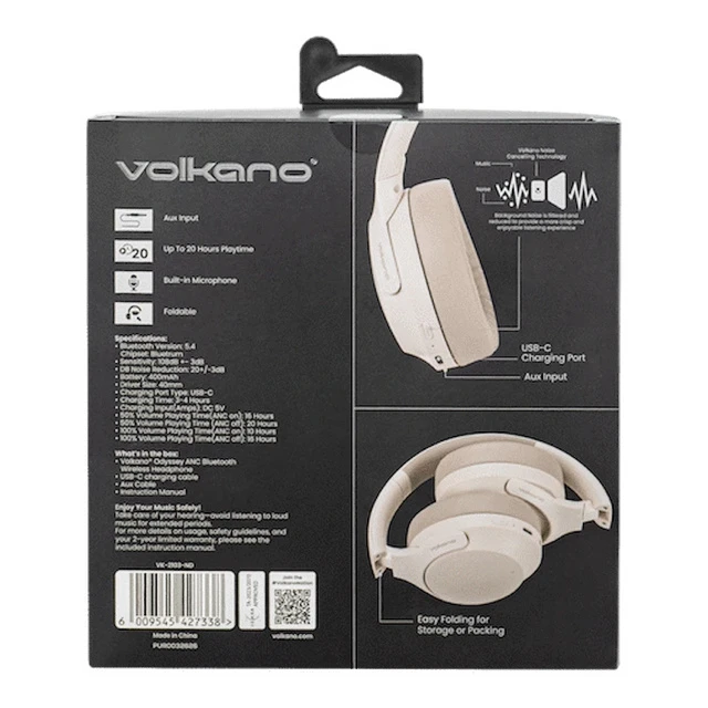 Volkano Odyssey Draadloze koptelefoon – ANC – Nude