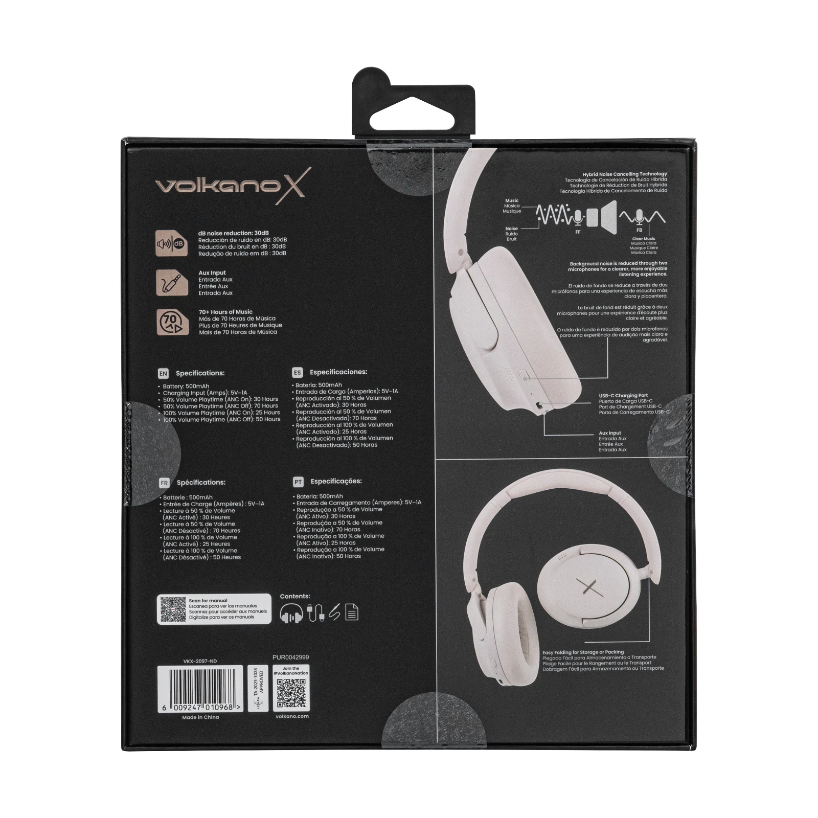VolkanoX Nexis Draadloze koptelefoon – Hybride ANC – Nude