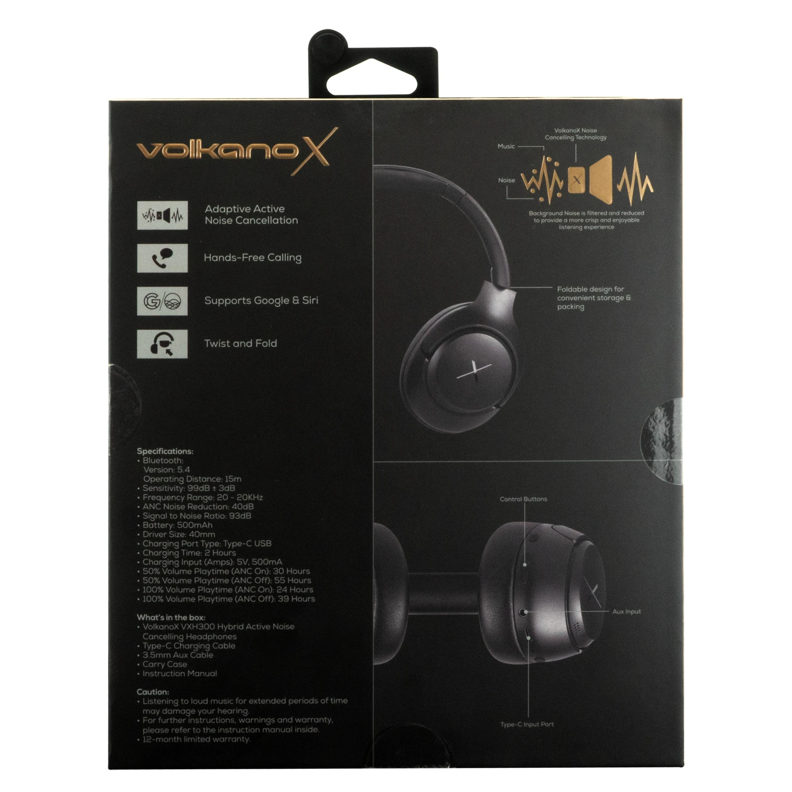 VolkanoX VXH300 Draadloze koptelefoon – Hybride ANC – Zwart