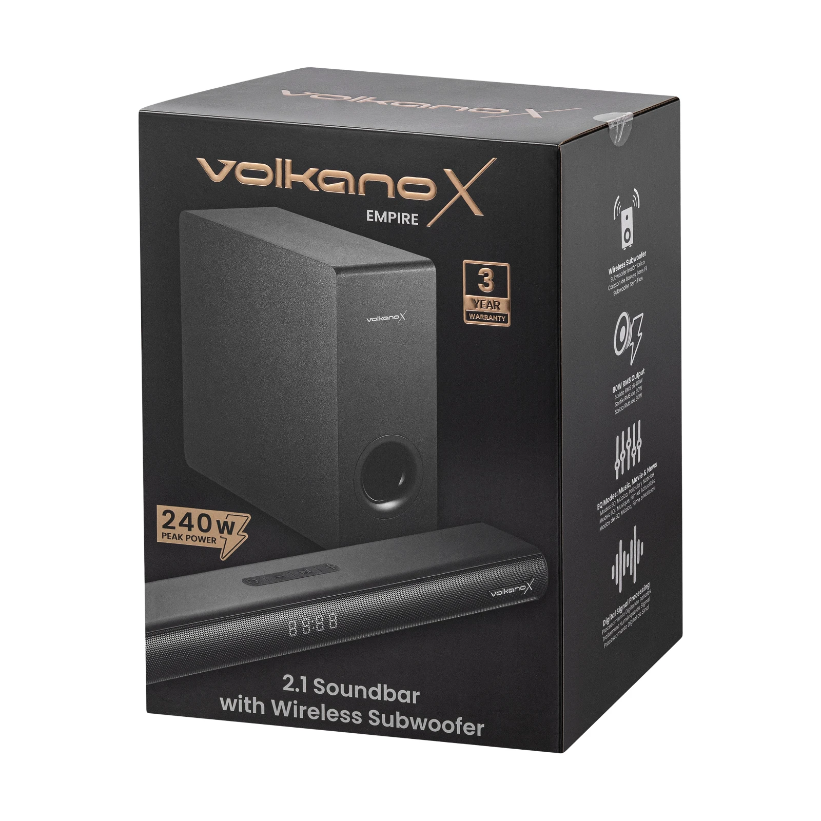VolkanoX Empire 2.1 Soundbar met draadloze subwoofer – 80 W