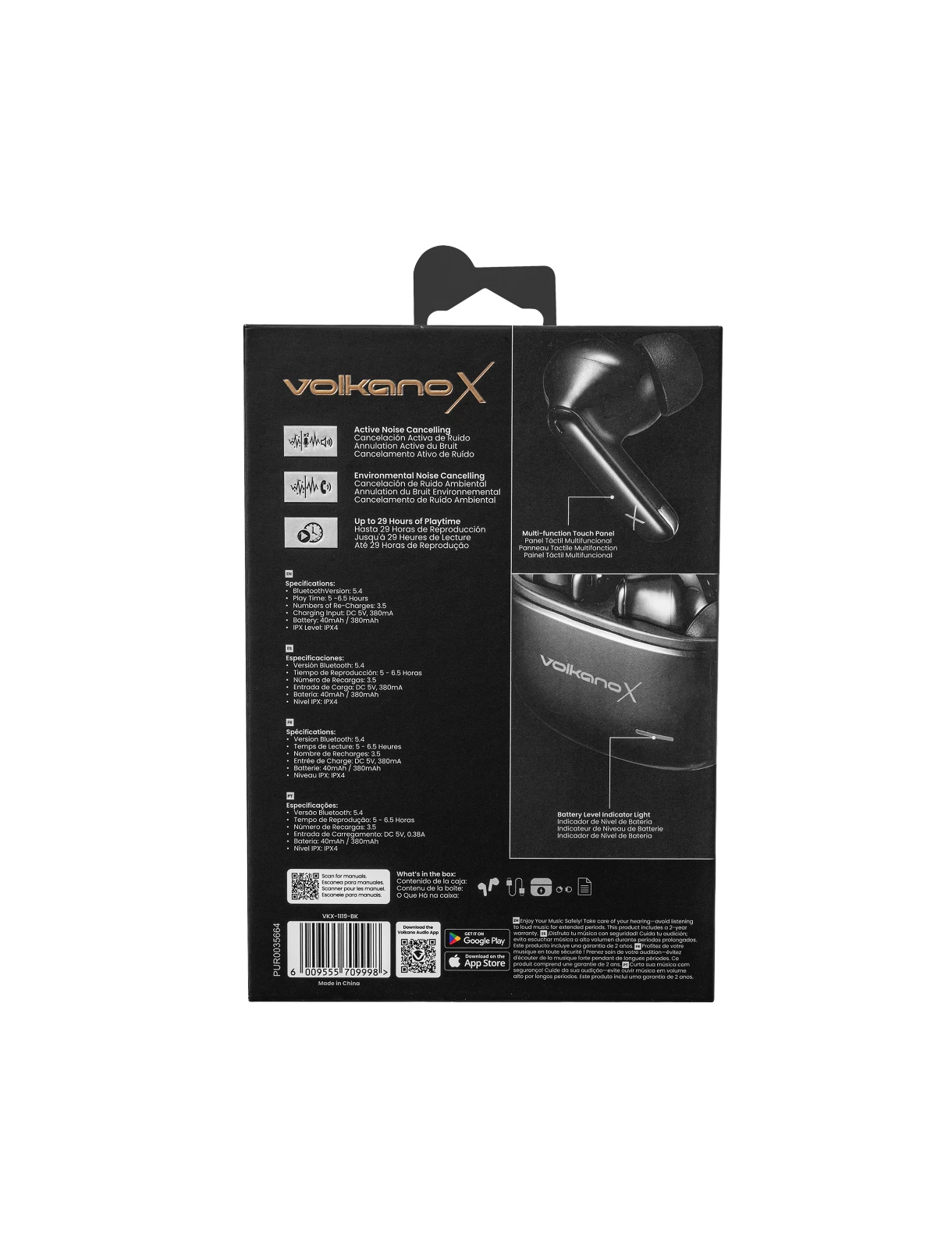 VolkanoX VXT200S Draadloze oordopjes – Hybride ANC – Zwart