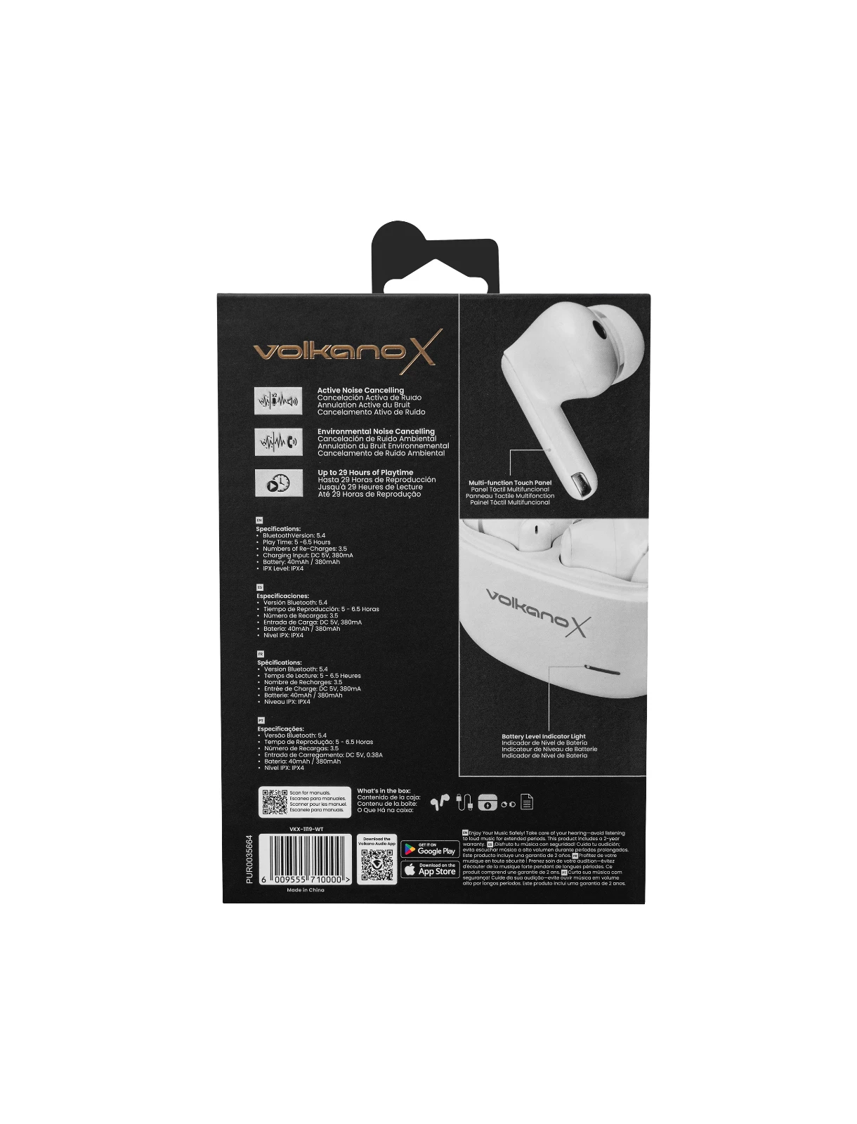 VolkanoX VXT200S Draadloze oordopjes – Hybride ANC – Wit