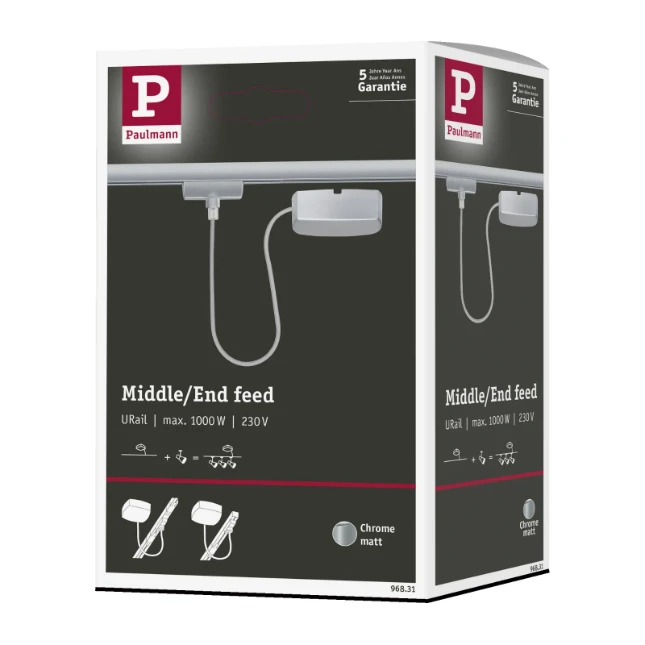 Paulmann URail Voeding met 1m kabel 1000W chroom mat