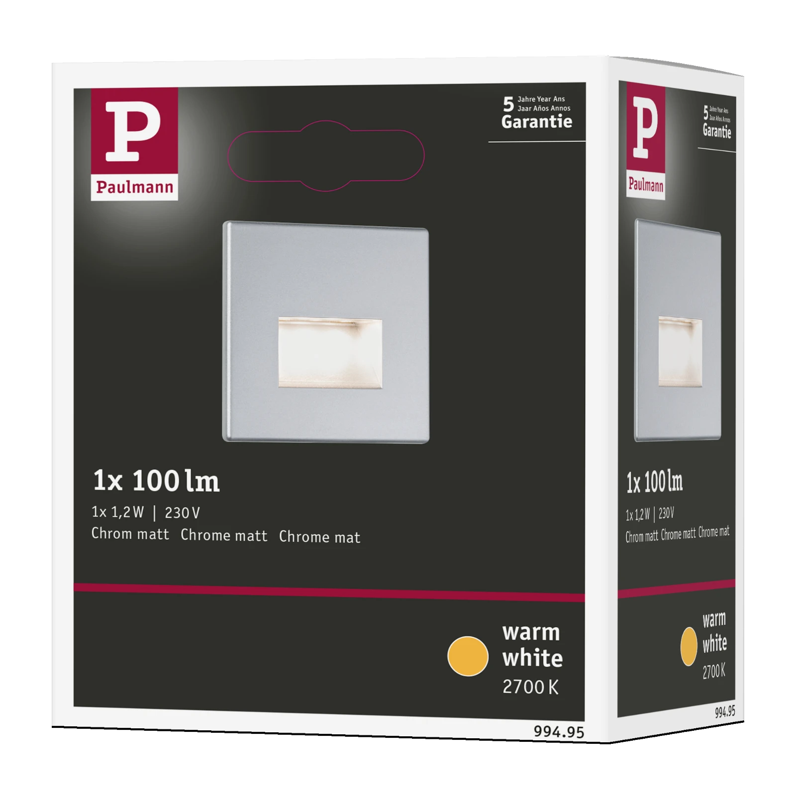 Paulmann LED-wandinbouwlamp Edge Quadro 1,1W chroom