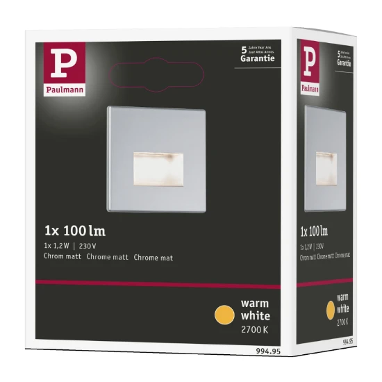Paulmann LED-wandinbouwlamp Edge Quadro 1,1W chroom