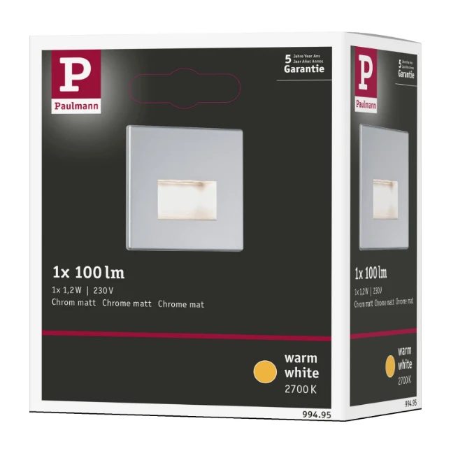 Paulmann LED-wandinbouwlamp Edge Quadro 1,1W chroom