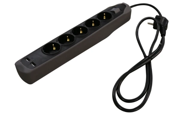 RELECTRIC Stekkerdoos 1,5 meter 5-voudig met 2x USB