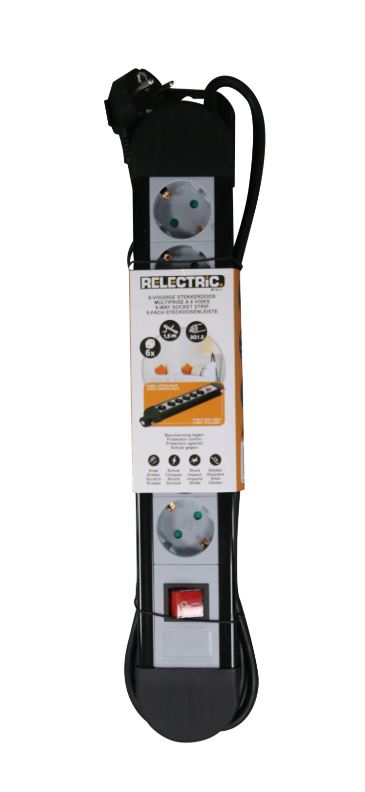 RELECTRIC Stekkerdoos 1,5 meter 6-voudig 3x1,5mm