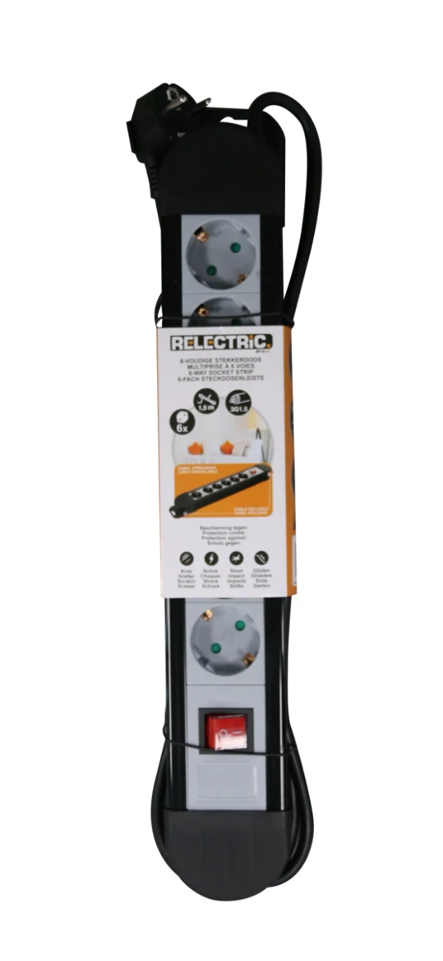 RELECTRIC Stekkerdoos 1,5 meter 6-voudig 3x1,5mm
