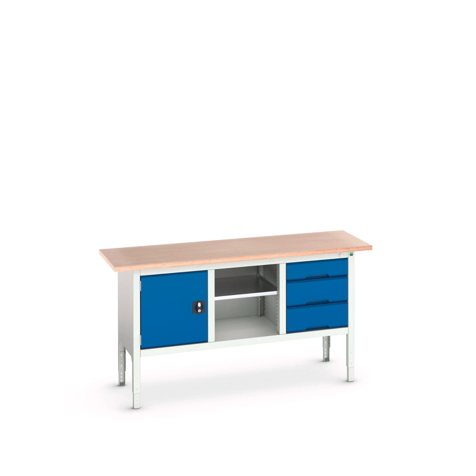 bott Verso verstelbare werkbank 1750x600x830-930mm 1 deur 1 middenschap 3 laden Multiplex RAL 5010