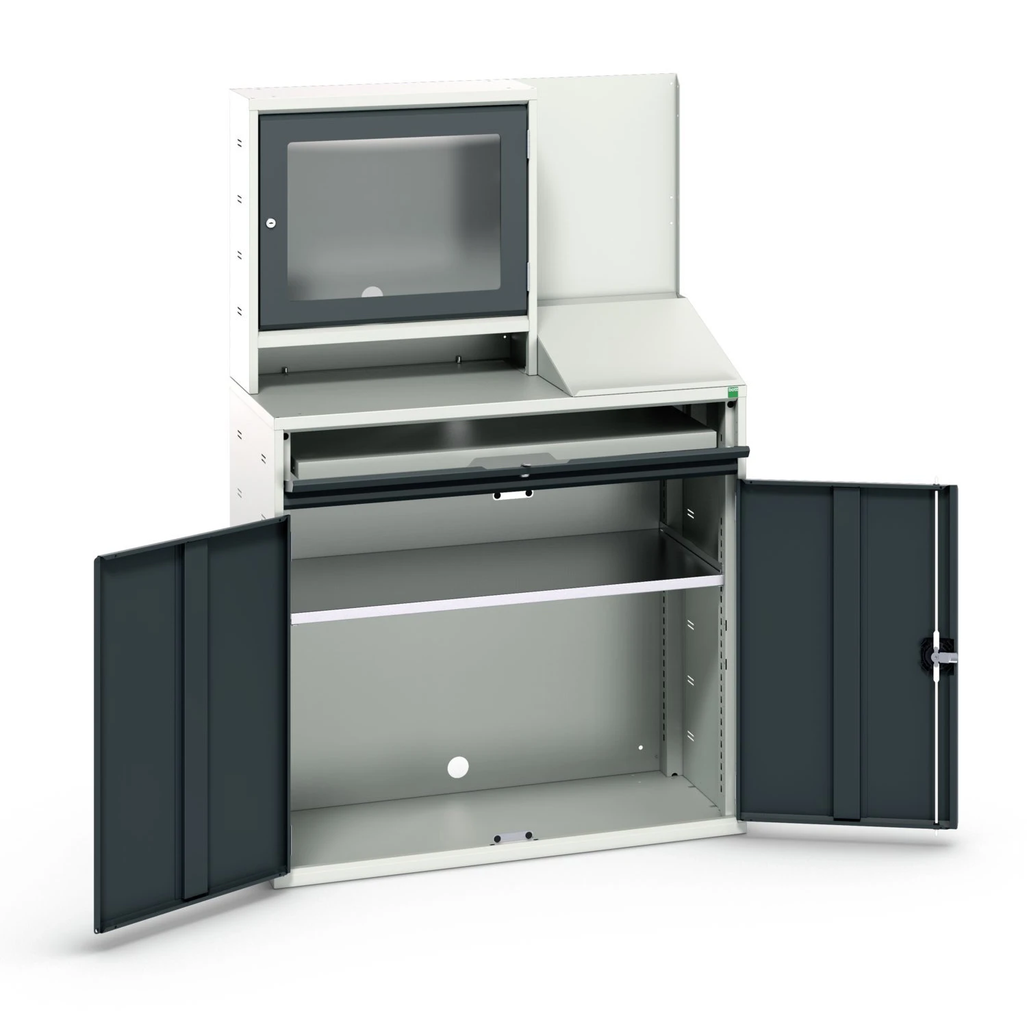 bott Verso computerkast 1050x550x1650mm 1 legbord 1 schuiflade 2 deuren RAL 7016