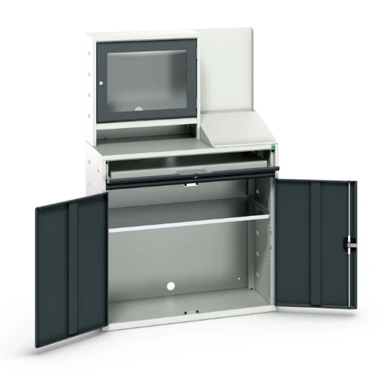 bott Verso computerkast 1050x550x1650mm 1 legbord 1 schuiflade 2 deuren RAL 7016