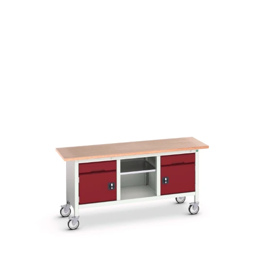 bott Verso verrijdbare werkbank 1750x600x830mm 2 laden 1 middenschap 2 deuren Multiplex RAL 3004