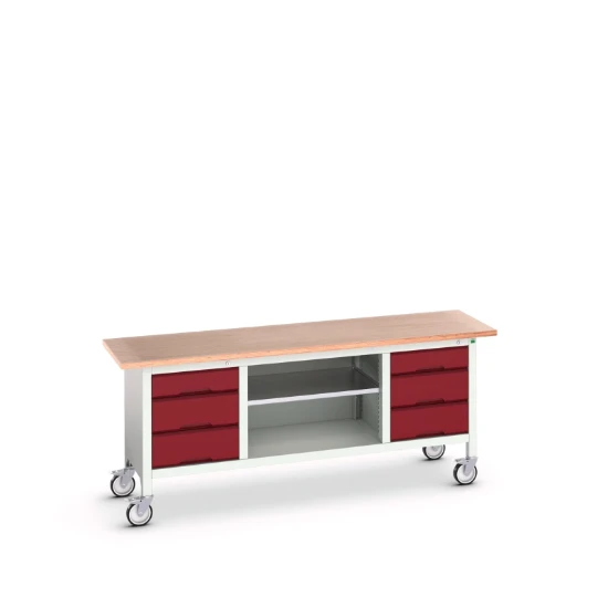 bott Verso verrijdbare werkbank 2000x600x830mm 6 laden 1 middenschap Multiplex RAL 3004