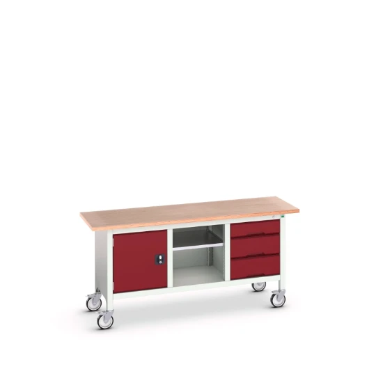 bott Verso verrijdbare werkbank 1750x600x830mm 3 laden 1 middenschap 1 deur Multiplex RAL 3004